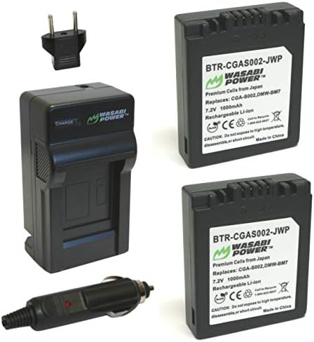 סוללת ומטען של Wasabi Power עבור Panasonic CGA-S002, CGA-S002A, CGA-S002E, DMW-BM7 ו- Lumix DMC-FZ1, DMC-FZ2, DMC-FZ3, DMC-FZ4,