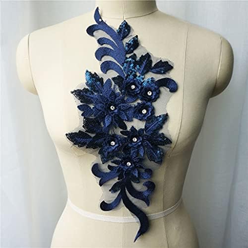 FLOYINM NAVINY BLUE BICE בד נצנץ 3D פרחים RHINESTONE TASSEL שמלת כלה אפליקציות חיתוכים טלאי תפור רקום לעיצוב DIY לבוש