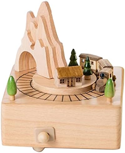 קופסת מוזיקלית מעץ Mhyfc הכוללת מנהרת הרים עם רכבת נטו קטנה ומרגשת