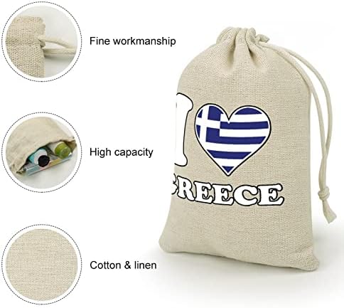 אני אוהב יוון יווני דגל לב שרוכי אחסון שקיות סוכריות מתנת שקיות לשימוש חוזר מתקפל וקומפקטי רב תכליתי כיס חבילה