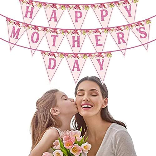 כרזה של יום האם שמח עם פרחים ורודים קישוטים של יום אמהות של יום אימה