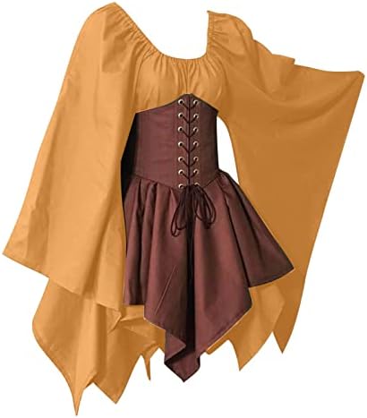 מסורתי אירי מחוך שמלה לנשים רנסנס מימי הביניים גותי אבוקה שרוול תחרה עד סדיר שדון פיות שמלה