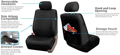 FH-PU002115 כיסויי מושב מכוניות עור קלאסיות PU, כרית אוויר תואמת וספסל מפוצל, צבע שחור