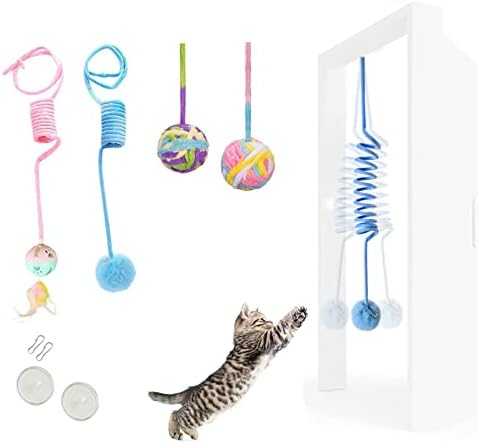 חתול צעצועי כדורי,אינטראקטיבי חתול צעצוע צמר חוט כדורי עבור מקורה חתולים,חתול תליית צעצועי כדור עם אביב, 4 חבילה