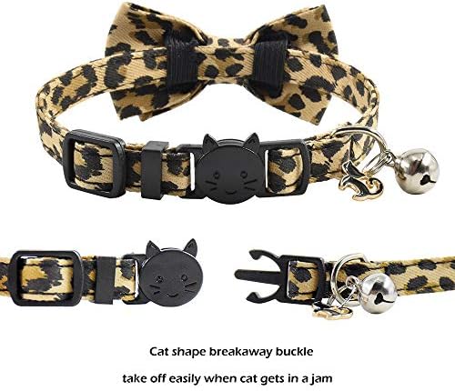 חתול צווארון הבדלני עם פעמון ואבזרים, הדפסת חתלתול צווארון עניבת פרפר עבור קיטי 19 צבעים מתכוונן 7.5-11 אינץ