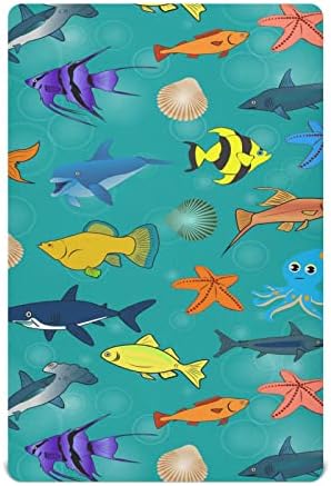דגי ים קריקטורה עריסה גיליונות עבור בנים בנות לארוז ולשחק גיליונות נייד מיני עריסה גיליונות מצויד עריסה גיליון עבור