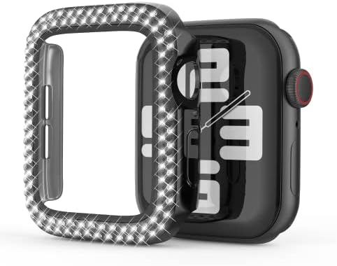 Vaks for Apple Watch Case 41 ממ סדרה 8/7 עם מגן מסך זכוכית מחוסמת, מסגרת יהלום גביש כפולה של בלינג מגן עבור IWatch 41 ממ, שחור