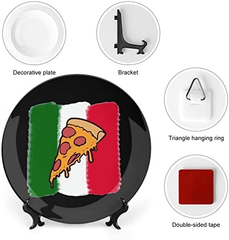 פיצה איטליה דגל עצם מודפסת סין סין צלחות דקורטיביות צלחות עגולות מלאכה עם עמדת תצוגה לארוחת קיר במשרד הביתי