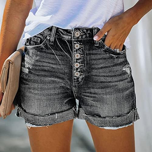 מכנסיים לנשים גודל 20 ג 'ינס גבוהה מכנסיים כפתור קצר ג' ינס נשים כיס מותן למתוח נשים ז ' אן סרבל