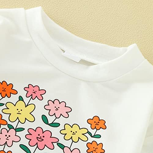 Dbylxmn בנות פעוטות בנות חורף שרוול ארוך סווטשירט בגדים לילדים בגדי ילדים מצוירים הדפסי פרחים של פרחים סוודר לבן