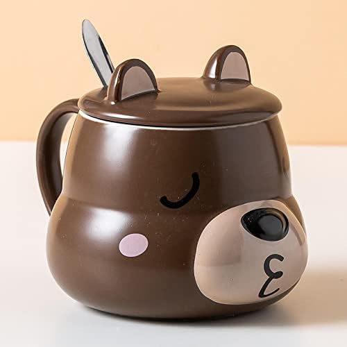 כוס קפה מצחיקה של אוף, כוס חיה חמודה, כוס תה חיה חמודה, עם כיסוי וחיה תלת מימדית וכף, 14.2 גרם חום