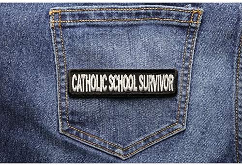 ניצול בית ספר קתולי טלאי כריסטיאן מצחיק - 4x1 אינץ '. ברזל רקום על תיקון