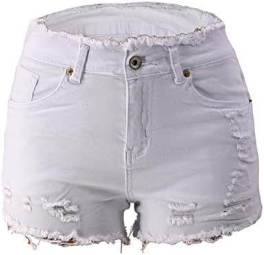 מכנסי ג'ינס קרועים לנשים מכנסיים קצרים של שולי גולמי נמתחים מכנסיים קצרים אמצע עליית ג'ינס קיץ רזה מזדמן