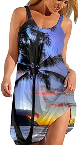 שמלת קיץ בוהו שמלת קיץ בהדפסה סקסית ללא שרוולים הוואי מזדמנים רופפים מיני נוחים