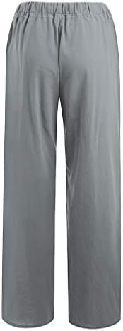 מכנסי רגל רחבים של ZDFER לנשים מכנסיים מכנסיים מזדמנים של מכנסי פשתן כותנה מכנסיים מכנסיים רחבים עם כיסים