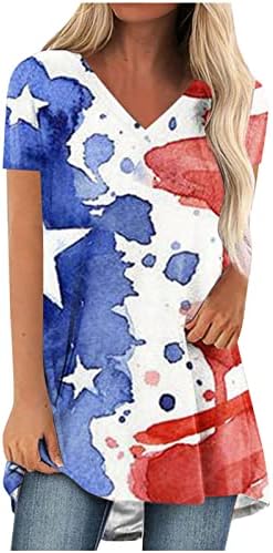 חולצות טוניקה של דגל אמריקאי לנשים, חולצת טי קצרה שרוול קצר
