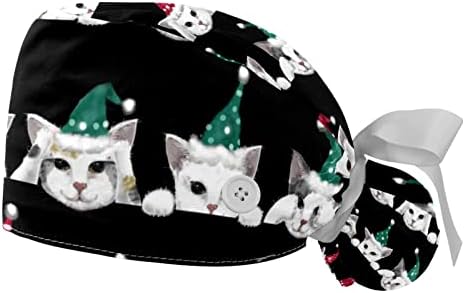 כובעי עבודה 2 יחידים עם כפתור שיער ארוך, כיסוי ראש לשפשף לנשים חתולי סנטה חמודים לחג המולד