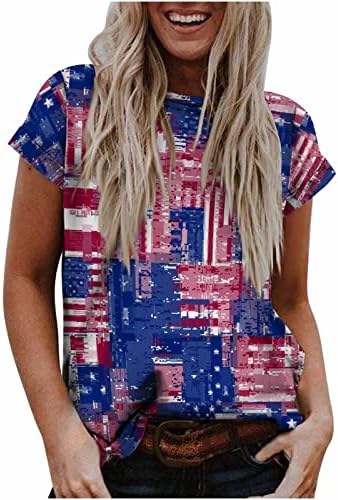 אמריקאי דגל חולצה נשים ארהב כוכבים פסים פטריוטית חולצה קיץ צווארון עגול חולצות מקרית קצר שרוול טי חולצות