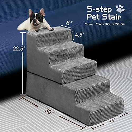 כלב מדרגות, חיות מחמד מדרגות 5-צעד אנטי להחליק גומי תחתון זיכרון קצף כלב צעדים עם נשלף רחיץ כיסוי עבור קטן יותר & מגבר;