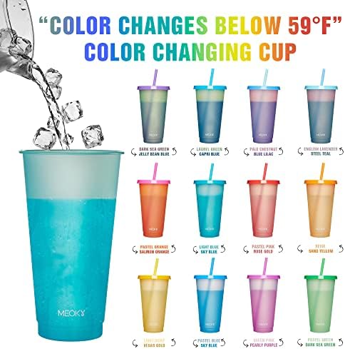 מוקי 12 חבילה פלסטיק כוסות עם מכסים וקשיות 24 עוז לשימוש חוזר צבע שינוי כוסות למבוגרים ילדים קר קפה שתיית כוסות