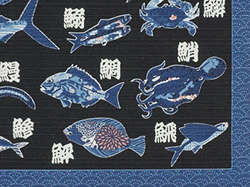 עטיפת בד קאנג ' י דגים על בסיס שחור מוטיב יפני בד 50 סמ