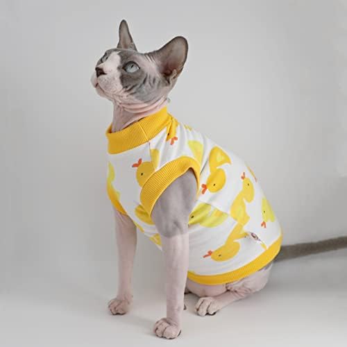 Sphynx חתול חסר שיער קיץ כותנה כותנה חולצות בגדי מחמד של אפוד חתול, חולצות צווארון עגולות חולצות חתלתול ללא שרוולים,