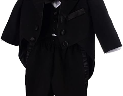 חיננית לבוש תינוקת פעוט ילד טוקסידו 5 חתיכות הגדרת חליפת שמלה רשמית תלבושת חתונה ג'נטלמן, שנהב לבן שחור