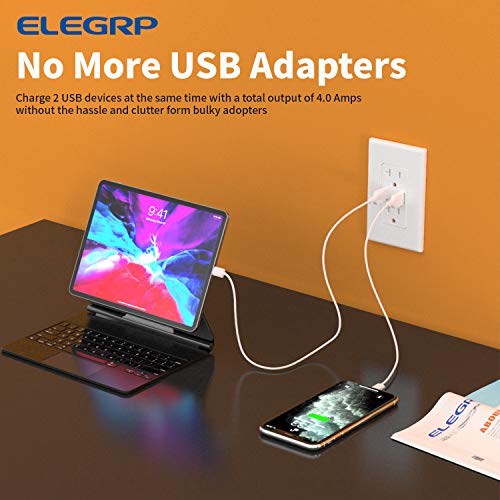 Elegrp usb מטען קיר שקע, יציאות USB מהירות גבוהה 4.0 AMP עם שבב חכם, 20 אמפר דופלקס עמיד בפני תקע כלי קיבול, לוחית