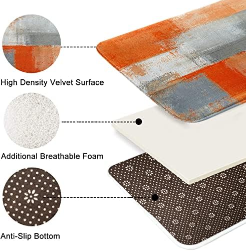 שטיחי אמבטיה של Artsocket Stam ומצטיקים מגדירים 2 חלקים, שטיחי אמבטיה שאינם מחליקים, כתום אפור תקציר ציור סופג זיכרון
