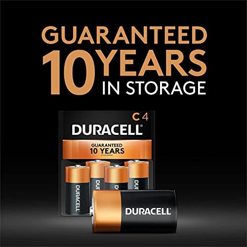 Duracell Coppertop C סוללות, 4 חבילות ספירה, סוללת C עם כוח לאורך זמן, סוללה Alkaline C של כל המטרה למכשירי משק בית ומשרדים