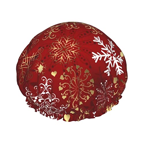 כובע מקלחת מודפס של חג המולד אדום חג המולד כובע מכסה שיער סאטן כובע אטום אטום למים רצועה אלסטית נמתחת כובע מקלחת