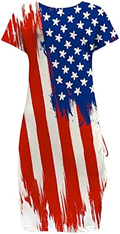 מיאשוי קוקטייל חליפת מכנסיים לנשים עצמאות יום נשים אמריקאי דגל דפוסים מקרית שרוך סדק קיץ שמלות
