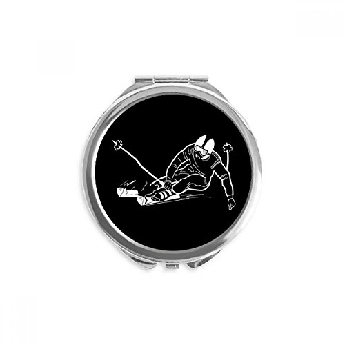 שחור חורף ספורט סקי דפוס איור יד קומפקטי מראה עגול נייד כיס זכוכית