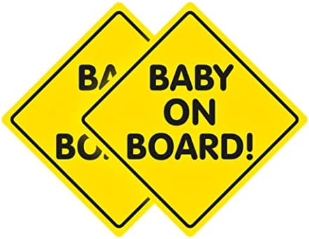 מדבקות לרכב ומדבקות לרכב 5 על 5 אינץ ' צהוב בהיר תינוק על לוח סימן בטיחות לתינוק חבילה של 2 עמיד בחום, עמיד, עמיד בפני אולטרה