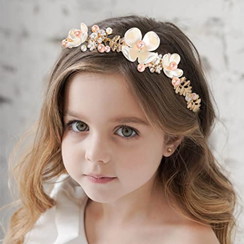 קמפסיס פרח ילדה סרט לחתונה זהב נסיכת כיסויי ראש ראשית הקודש שיער חתיכה מסיבת יום הולדת לנשף נזר עבור בנות ופרח בנות