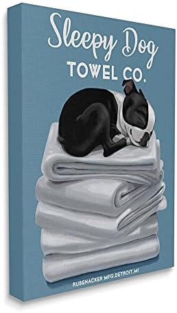 תעשיות סטופל מגבות כלבים מנומנמים ושות 'מקסימה אמבטיה של בוסטון טרייר, עיצוב מאת בריאן רובנקר קיר קיר קיר, 16 x 20, כחול