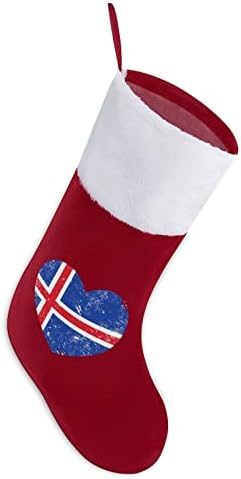 איסלנד לב רטרו דגל רטרו בהתאמה אישית של גרב חג מולד ביתי עץ עץ קישוטי תלייה