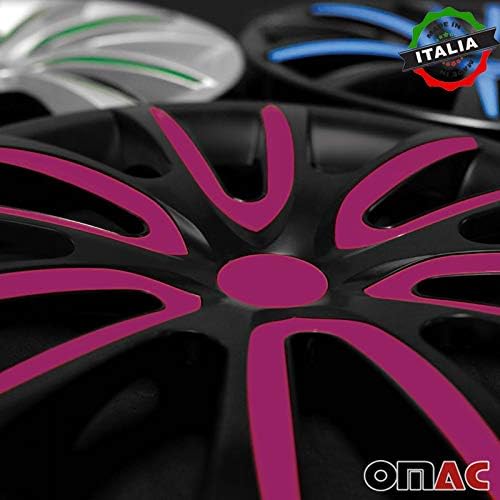 OMAC HubCaps 16 אינץ 'עבור שברולט קמארו שחור וסגול 4 יח'. כיסוי חישוקי גלגלים - כובעי רכזת - החלפת חוץ של