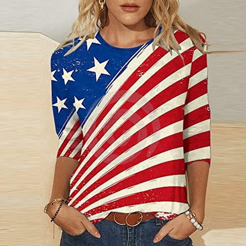 חולצות יום העצמאות לנשים 4 ביולי צמרות פטריוטיות 3/4 חולצת טריק