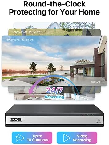 ZOSI 16CH 1080P מערכת מצלמות אבטחה ביתית עם 2TB HDD, 12 X קווי 1080p מצלמות עמידות בפני מזג אוויר מקורה, H.265+ 16 מערכת