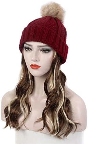 אופנה גבירותיי שיער כובע אחד אדום סרוג כובע פאה ארוך מתולתל המדגיש חום פאת כובע אחד