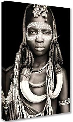 קיר קישוטים לסלון ילידים אפריקאי תמונות אפריקאי אמריקאי אישה ציור על בד עכשווי יצירות אמנות בית תפאורה עץ ממוסגר גלריה-עטוף