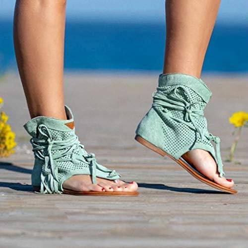 סנדלי נשים מקרית קיץ נשים בנות רטרו בוהמי ציצית סנדלי נשים שטוח חוף נעלי נשים מגפיים