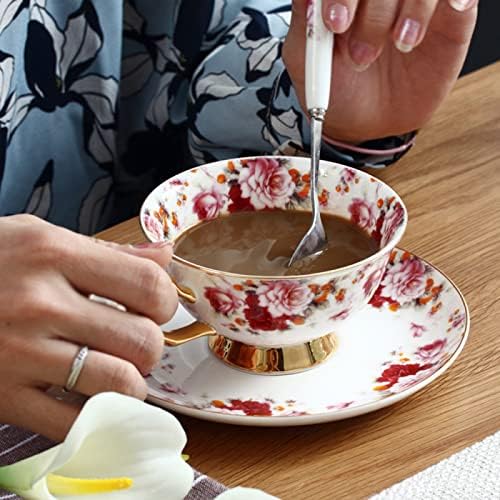 ערכת כוס תה ערכות תה לנשים מערכות תה של מסיבת תה למבוגרים פרח פסטורלי עצם סין כוס קפה כוס חרסינה כוסות תה סט קרמיקה חלב
