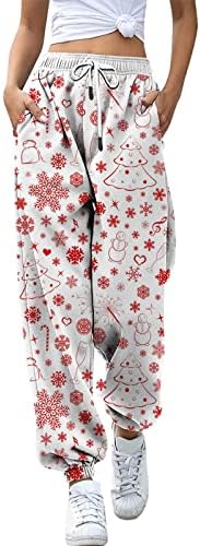 2022 מכנסי טרנינג לנשים טרנדי מזדמן מותניים אלסטיים רגועים מכנסי מטען רחבים חג המולד רופף מכנסי טרקלין רחבים