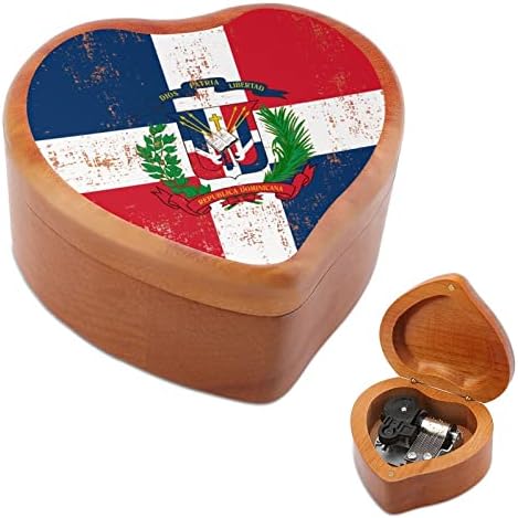 דגל הרפובליקה הדומיניקנית דגל מוסיקה מעץ קופסא צורה לב קופסאות מוזיקליות קופסאות עץ וינטג 'למתנה
