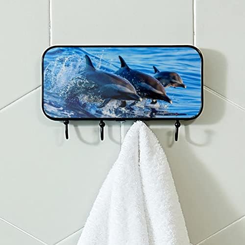 חוף דולפין כחול הדפס מעיל קיר קיר קיר, מתלה מעיל כניסה עם 4 חיבור לעיל מעיל גלימות ארנק חדר אמבטיה כניסה לסלון