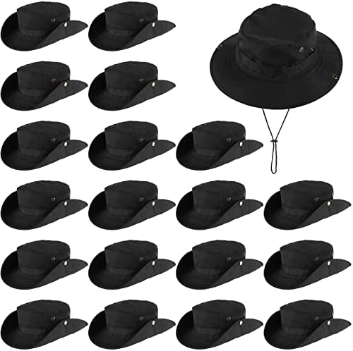 20 PCS דלי כובע רחב שוליים כובע הגנה מגנה על כובע דיג טיולים סטארי כובעי חוץ עם רצועה מתכווננת