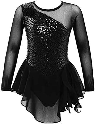 בנות אייסלור דמות רולר שמלת החלקה על קרח שרוול ארוך חצאית חורש מפתח גב גוף גוף גוף בלרינה שמלת ריקוד