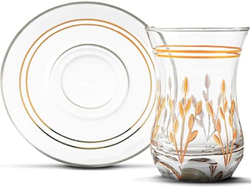 ארדם קריסטל פנינה כוס תה זהב ותפאורה צלוחית, כלי זכוכית קטנים של בסיס כבד, מושלם לילדים, טעימות ומנות קטנות,